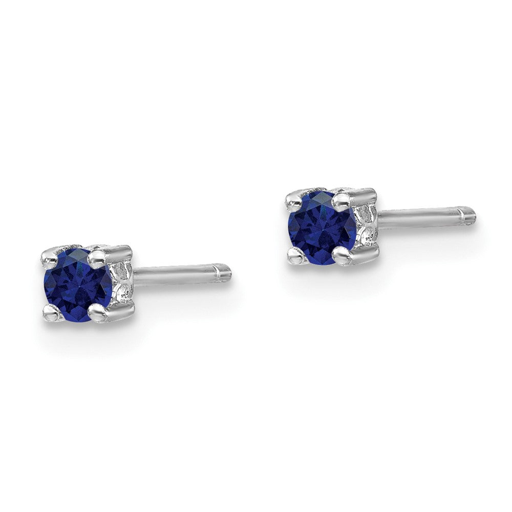 Sterling Silver Rhod-pltd Round Created Sapphire Post Earrings