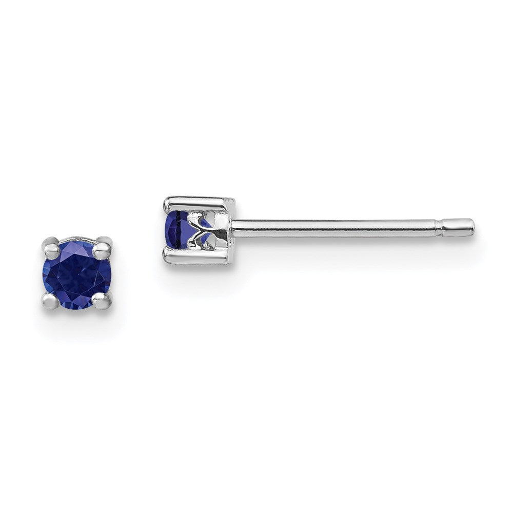 Sterling Silver Rhod-pltd Round Created Sapphire Post Earrings