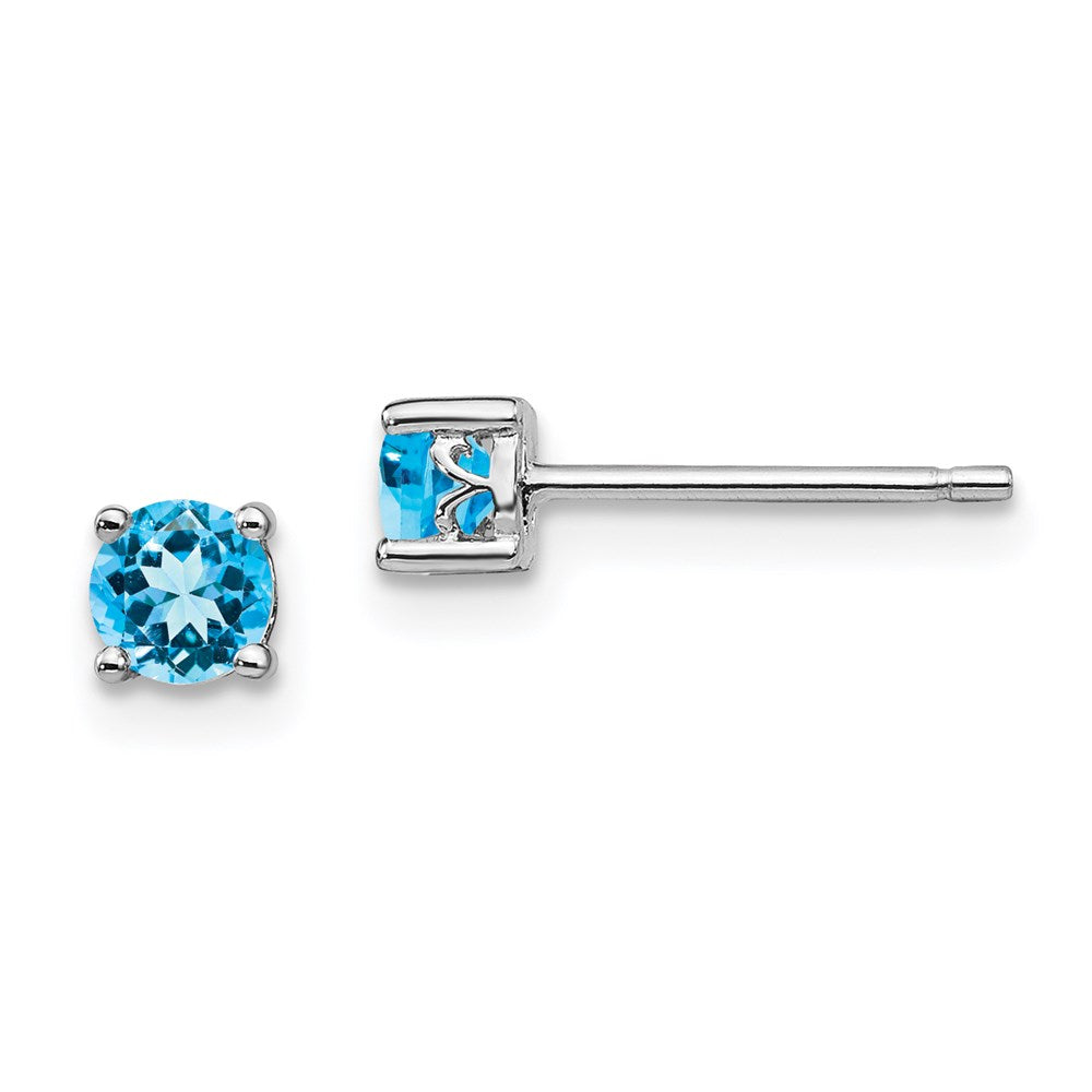 Sterling Silver Rhodium-plated Round Swiss Blue Topaz Post Earrings