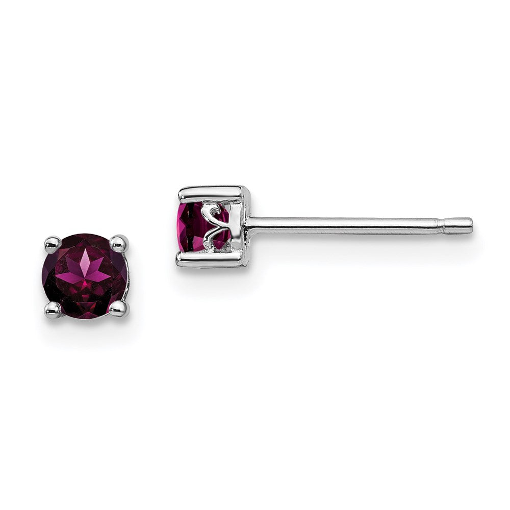 Sterling Silver Rhodium-plated Round Rhodolite Garnet Post Earrings