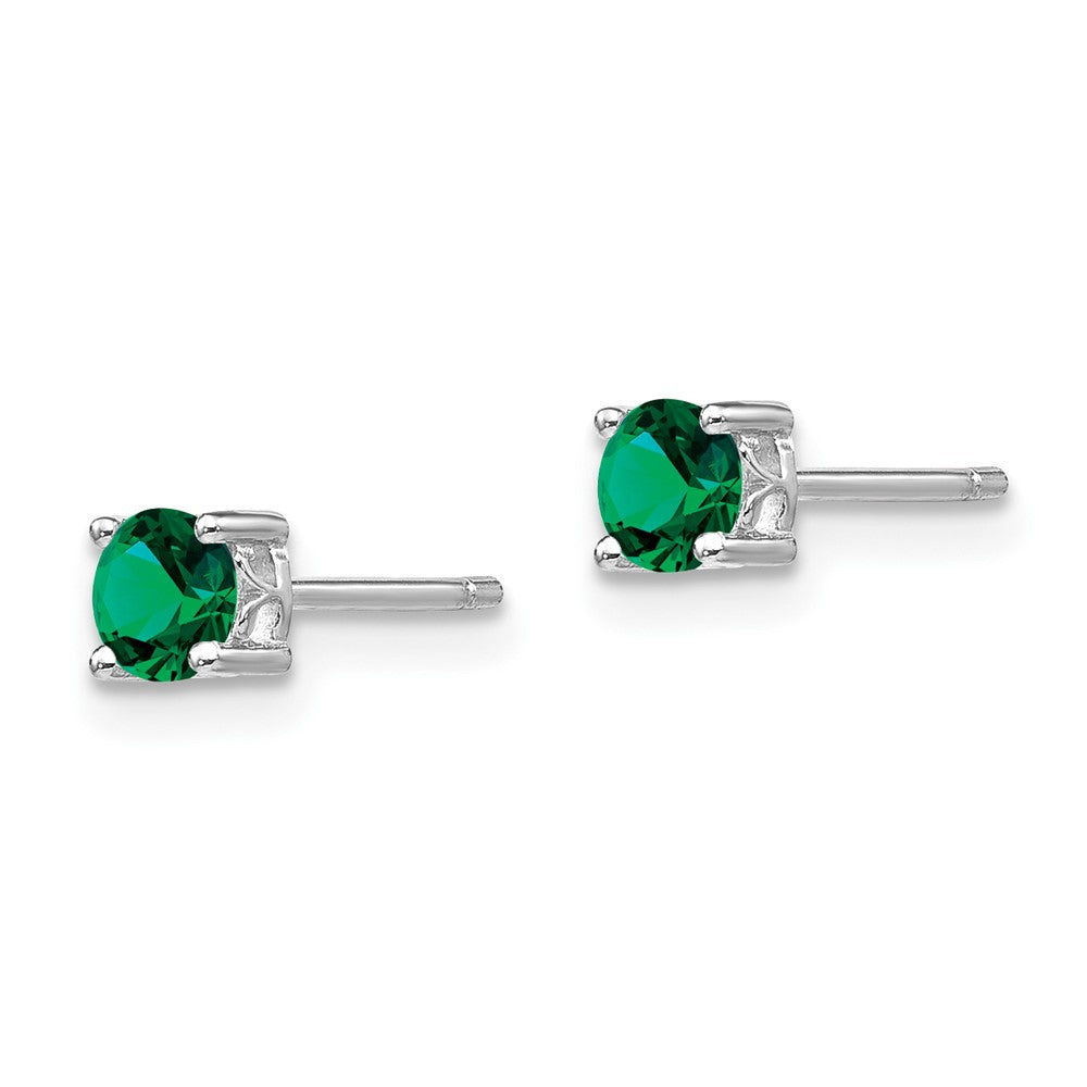 Sterling Silver Rhodium-plated Round Created Emerald Post Earrings