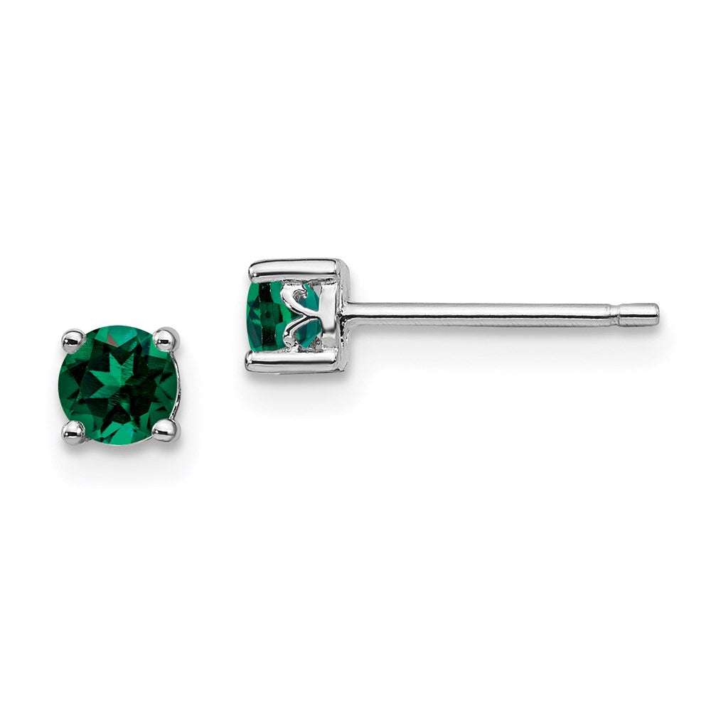 Sterling Silver Rhodium-plated Round Created Emerald Post Earrings