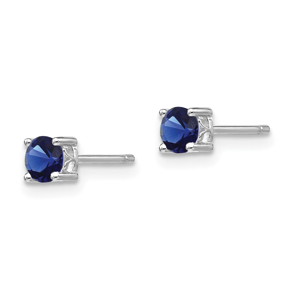 Sterling Silver Rhodium-plated Round Created Sapphire Post Earrings