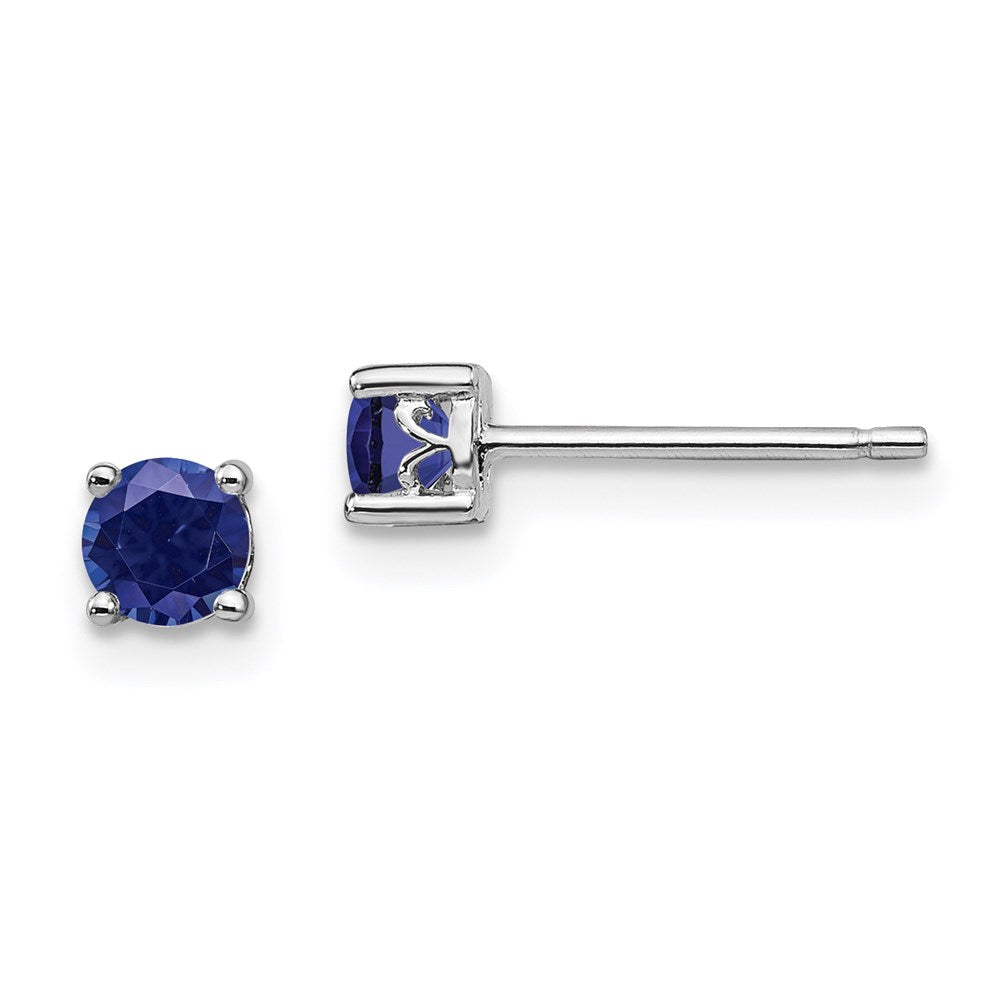 Sterling Silver Rhodium-plated Round Created Sapphire Post Earrings