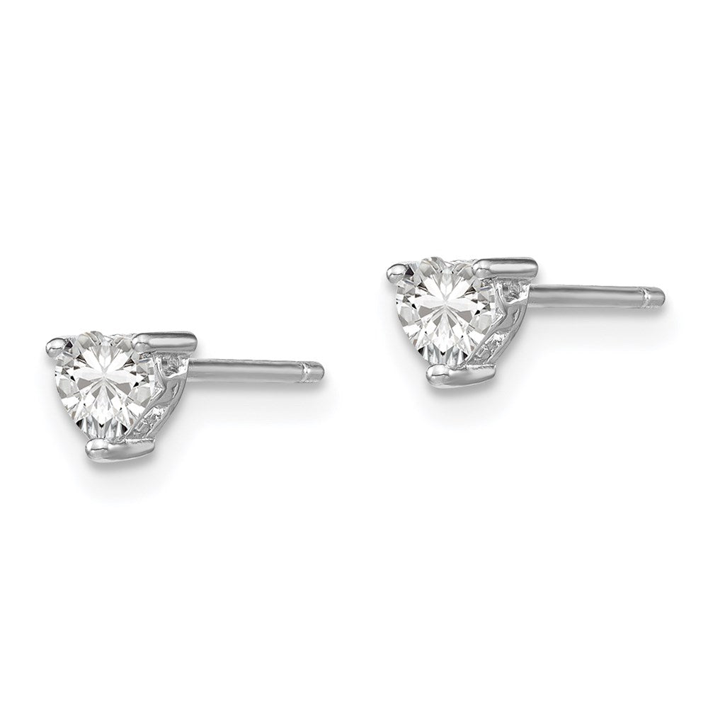 Sterling Silver Rhodium-plated Heart White Topaz Post Earrings