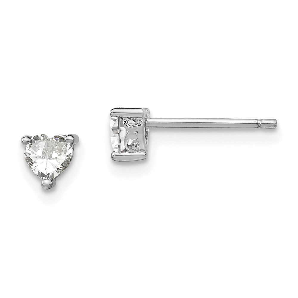 Sterling Silver Rhodium-plated Heart White Topaz Post Earrings