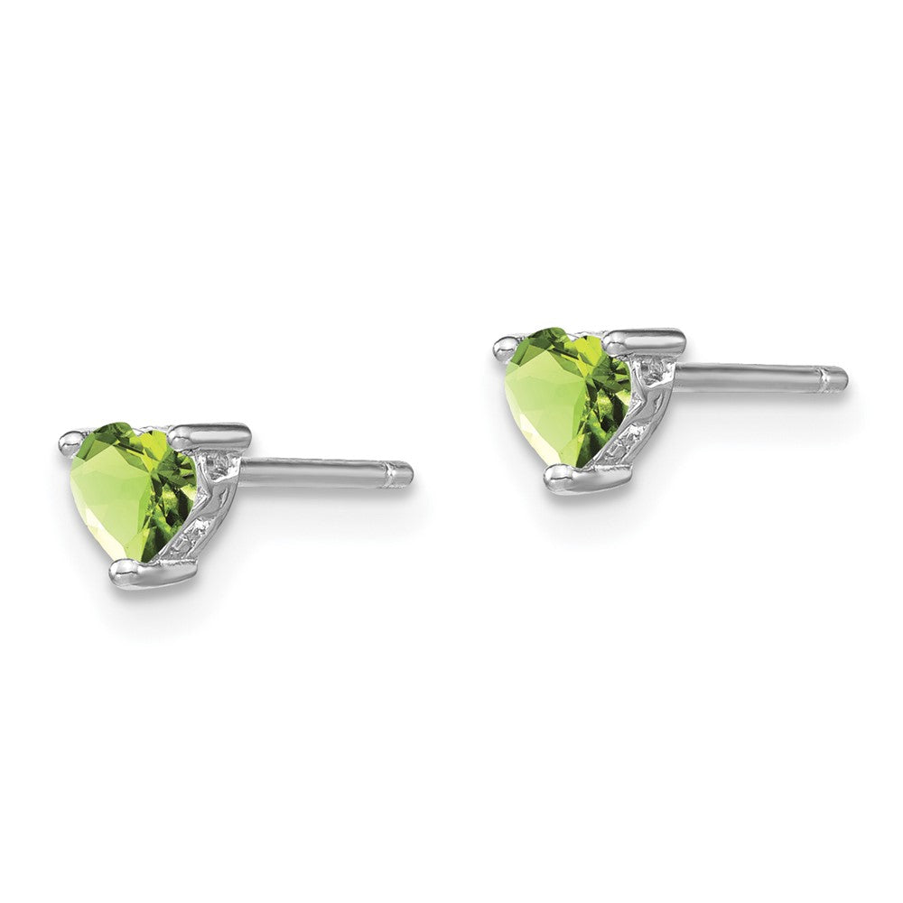 Sterling Silver Rhodium-plated Heart Peridot Post Earrings