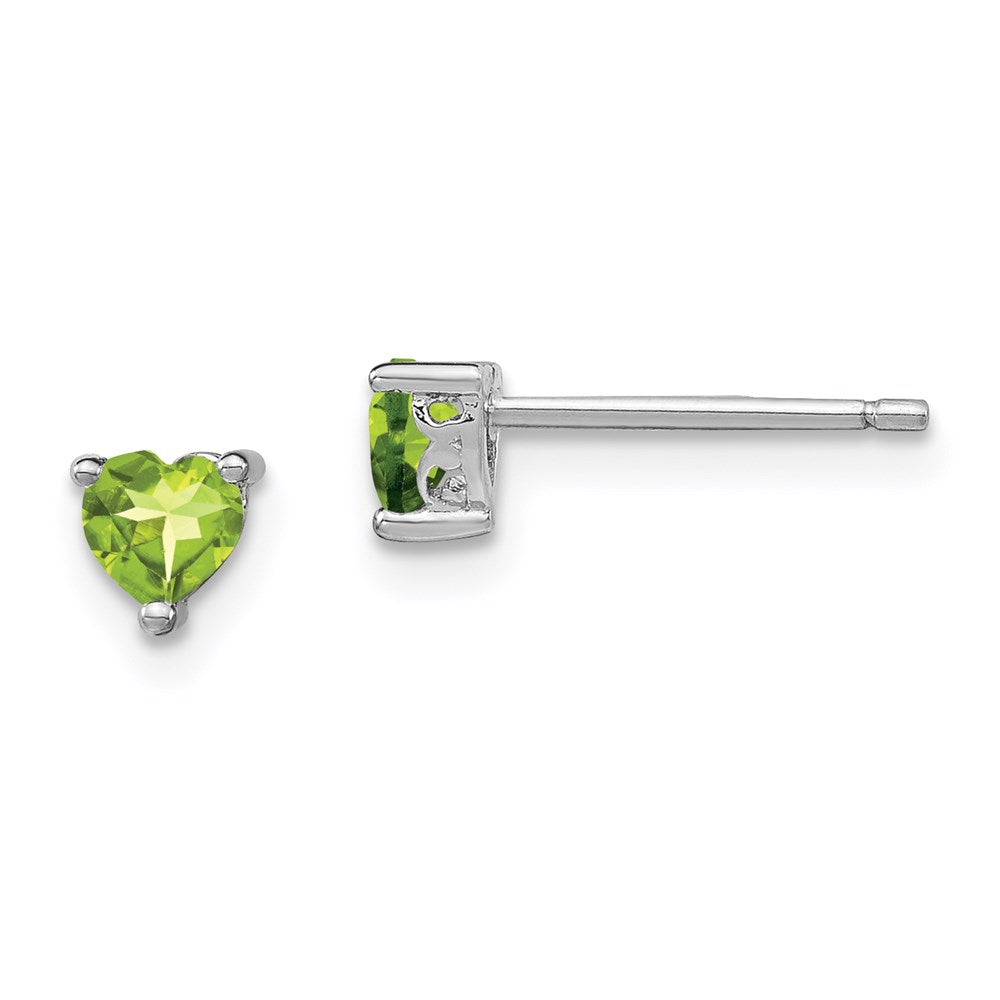 Sterling Silver Rhodium-plated Heart Peridot Post Earrings