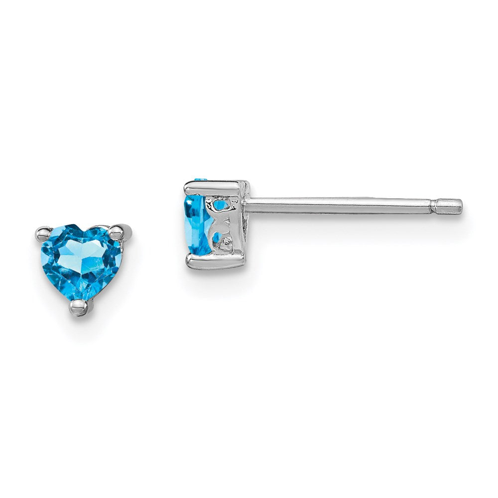 Sterling Silver Rhod-pltd Heart Swiss Blue Topaz Post Earrings