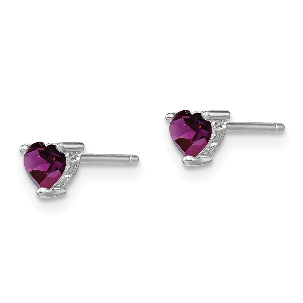 Sterling Silver Rhodium-plated Heart Amethyst Post Earrings