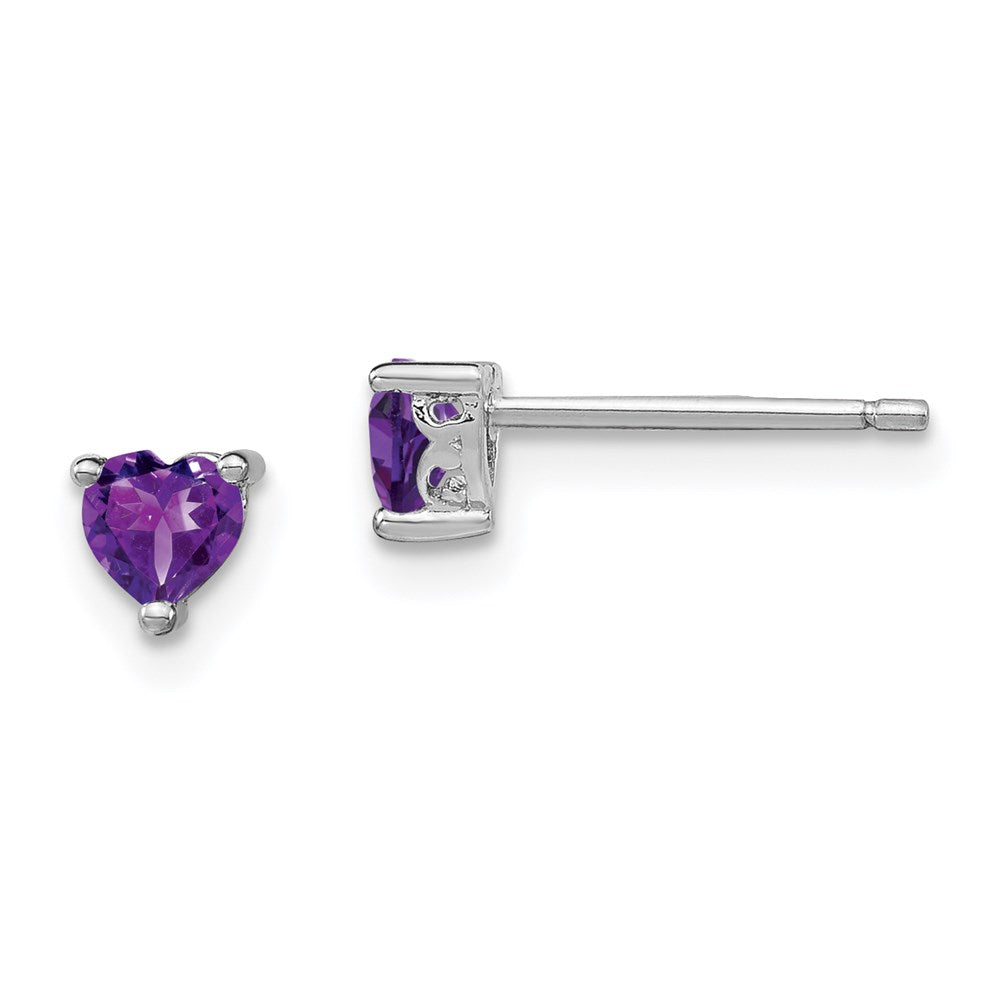 Sterling Silver Rhodium-plated Heart Amethyst Post Earrings