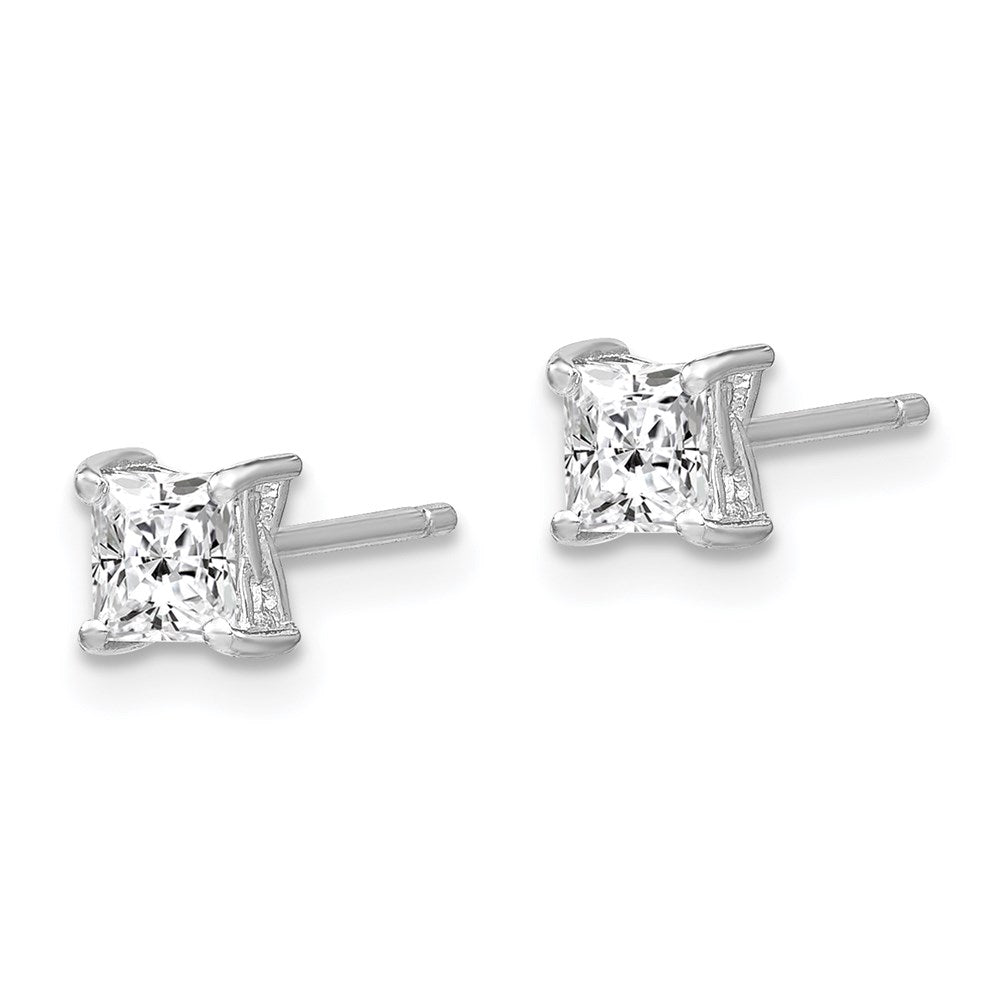 Sterling Silver Rhodium-plated Princess White Topaz Post Earrings