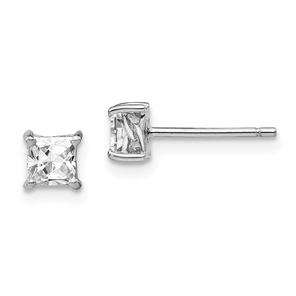 Sterling Silver Rhodium-plated Princess White Topaz Post Earrings