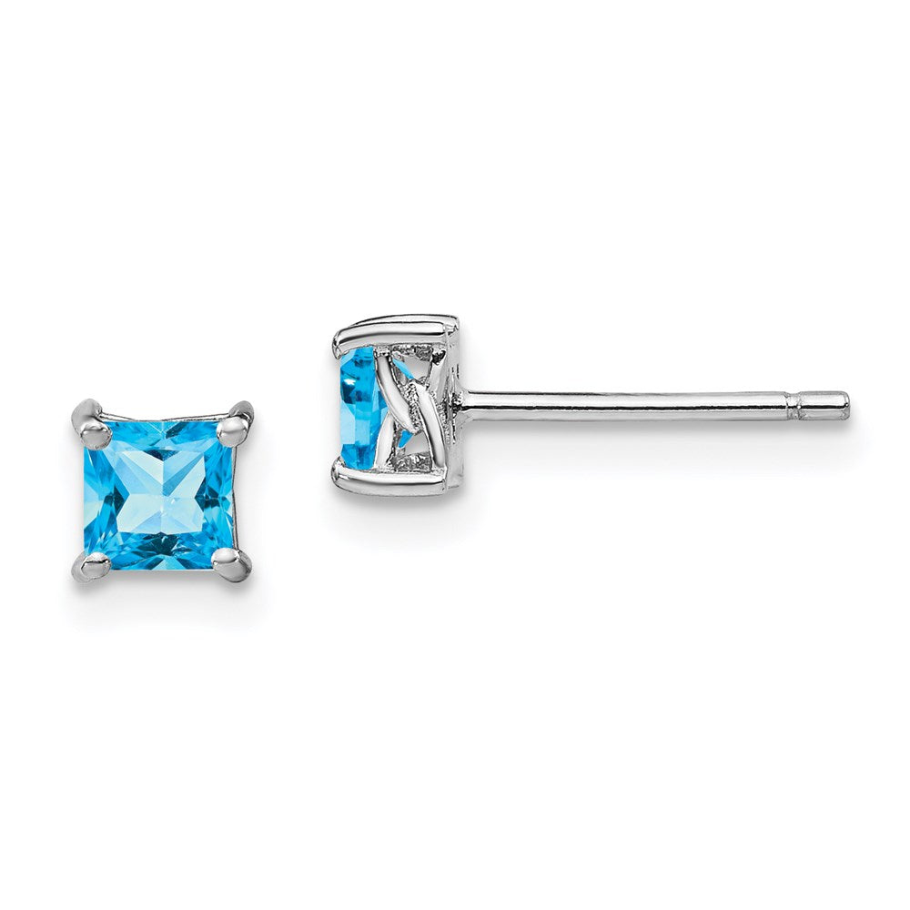 Sterling Silver Rhod-pltd Princess Swiss Blue Topaz Post Earrings