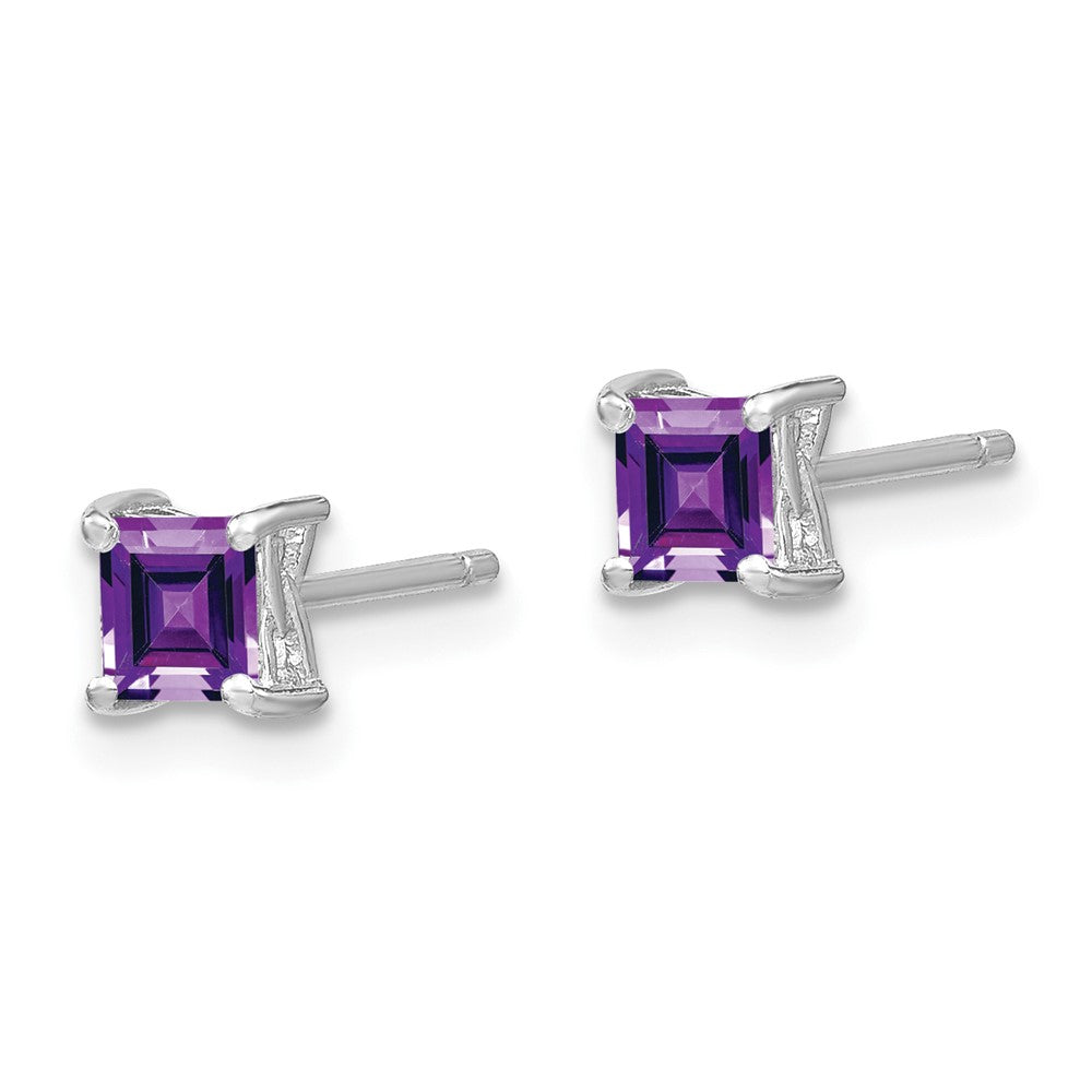 Sterling Silver Rhodium-plated Princess Amethyst Post Earrings