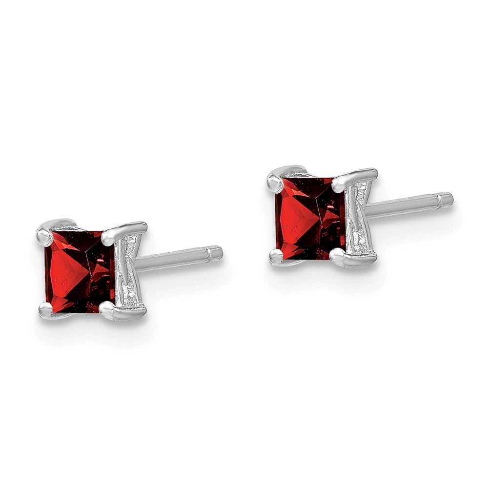 Sterling Silver Rhodium-plated Princess Garnet Post Earrings
