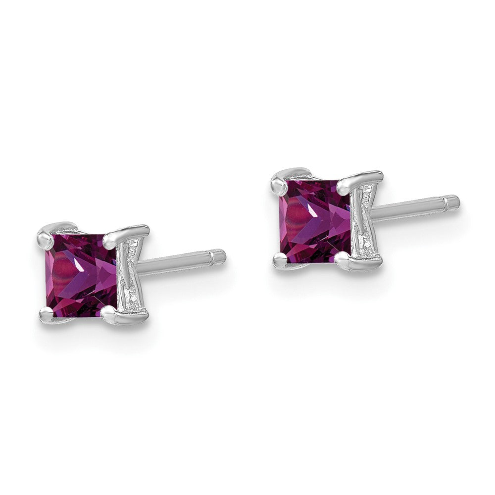 Sterling Silver Rhod-pltd Princess Created Ruby Post Earrings