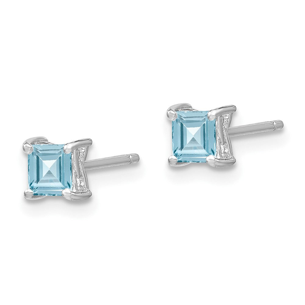 Sterling Silver Rhodium-plated Princess Aquamarine Post Earrings