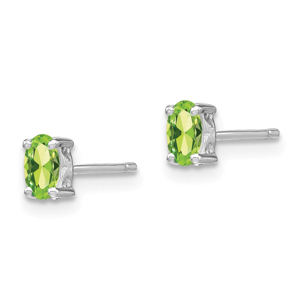 Sterling Silver Rhodium-plated 5x Oval Peridot Post Earrings