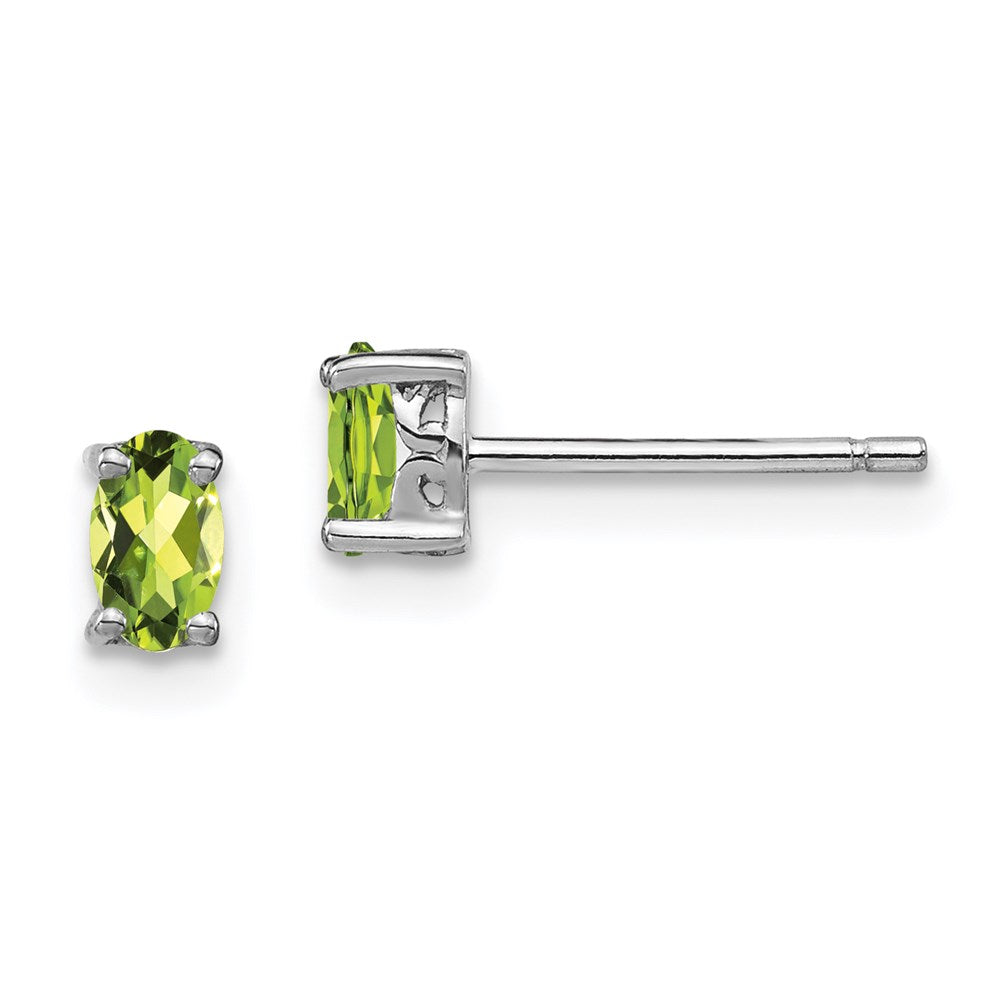 Sterling Silver Rhodium-plated 5x Oval Peridot Post Earrings