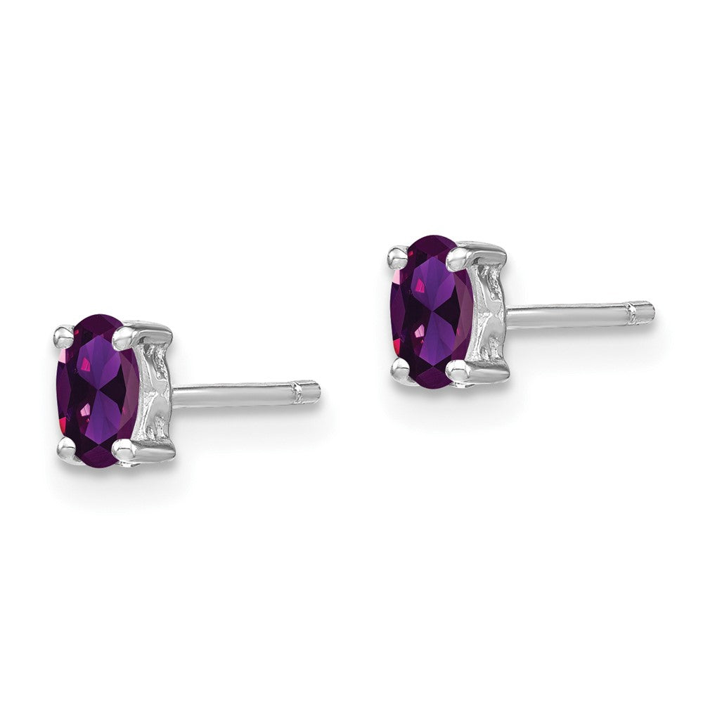 Sterling Silver Rhodium-plated 5x Oval Amethyst Post Earrings