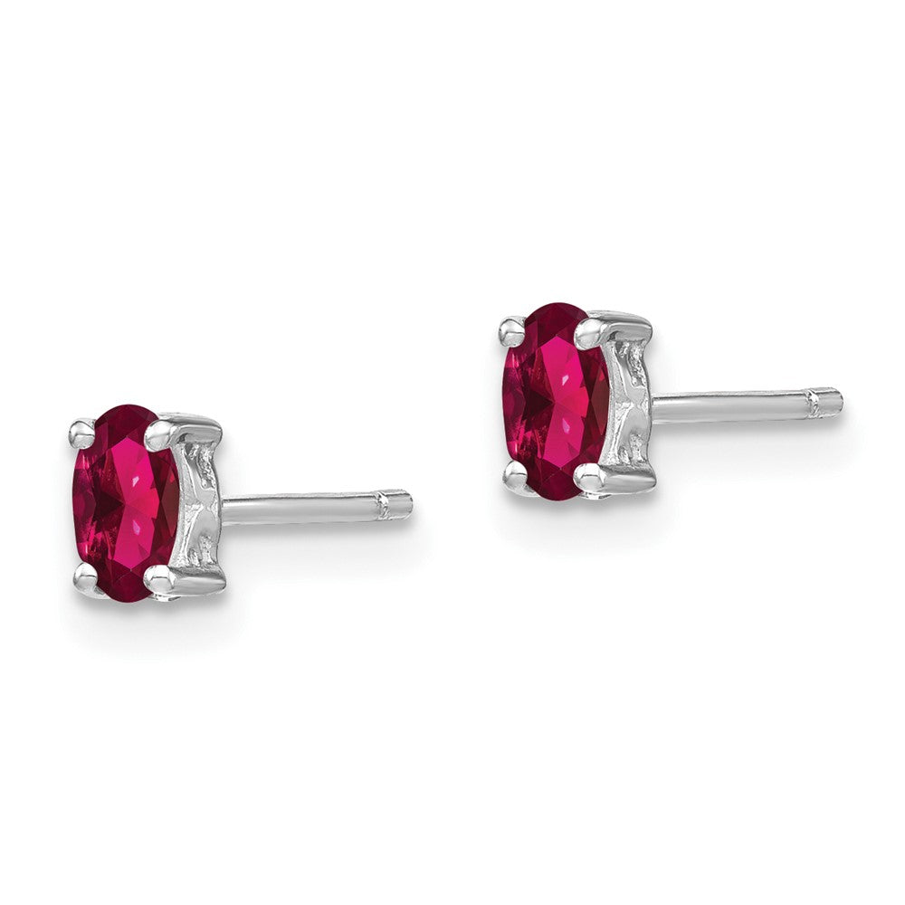 Sterling Silver Rhodium-plated 5x Oval Created Ruby Post Earrings