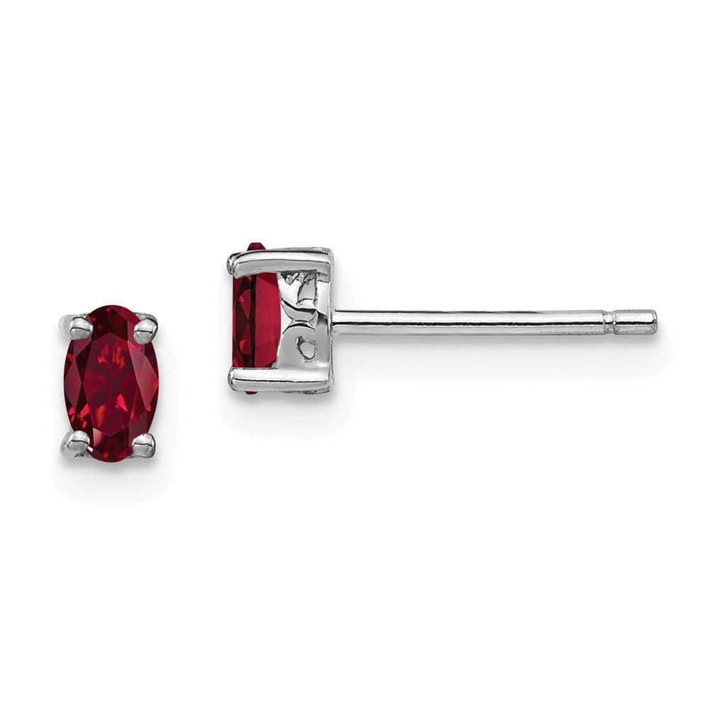 Sterling Silver Rhodium-plated 5x Oval Created Ruby Post Earrings