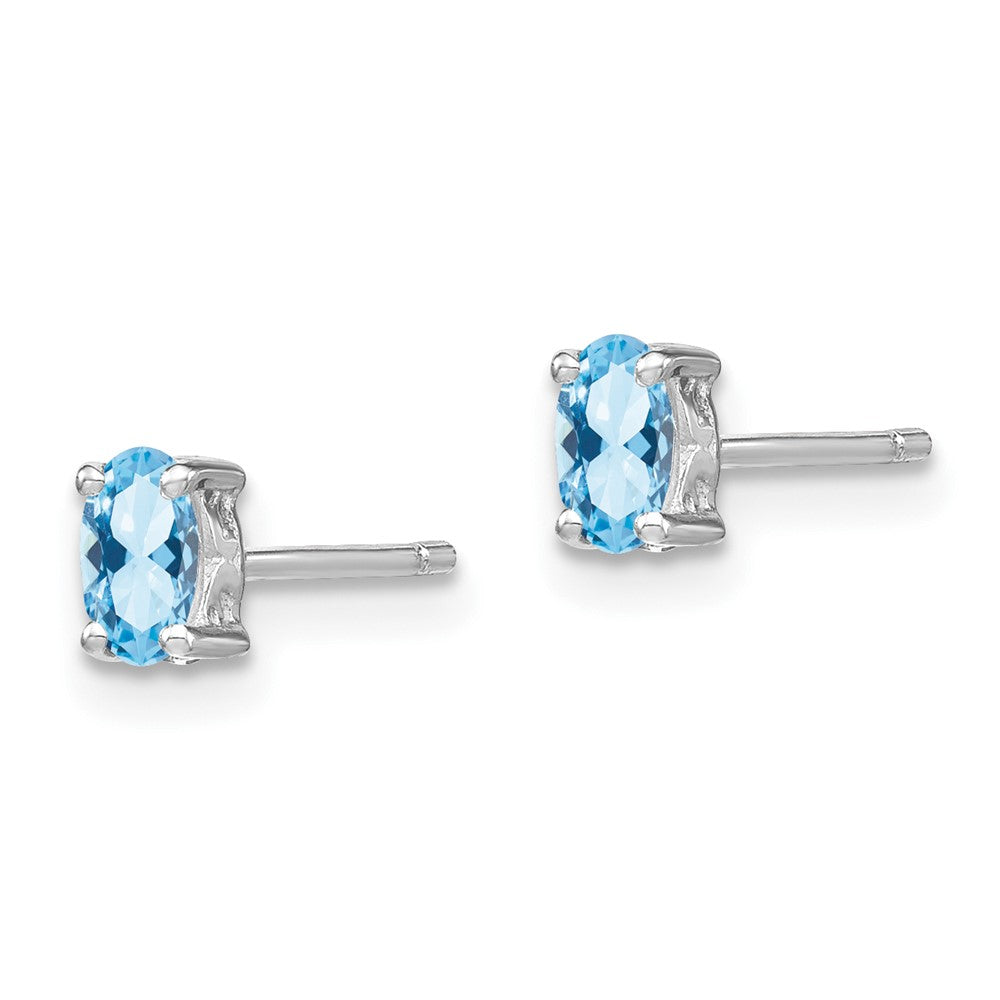 Sterling Silver Rhodium-plated 5x Oval Aquamarine Post Earrings