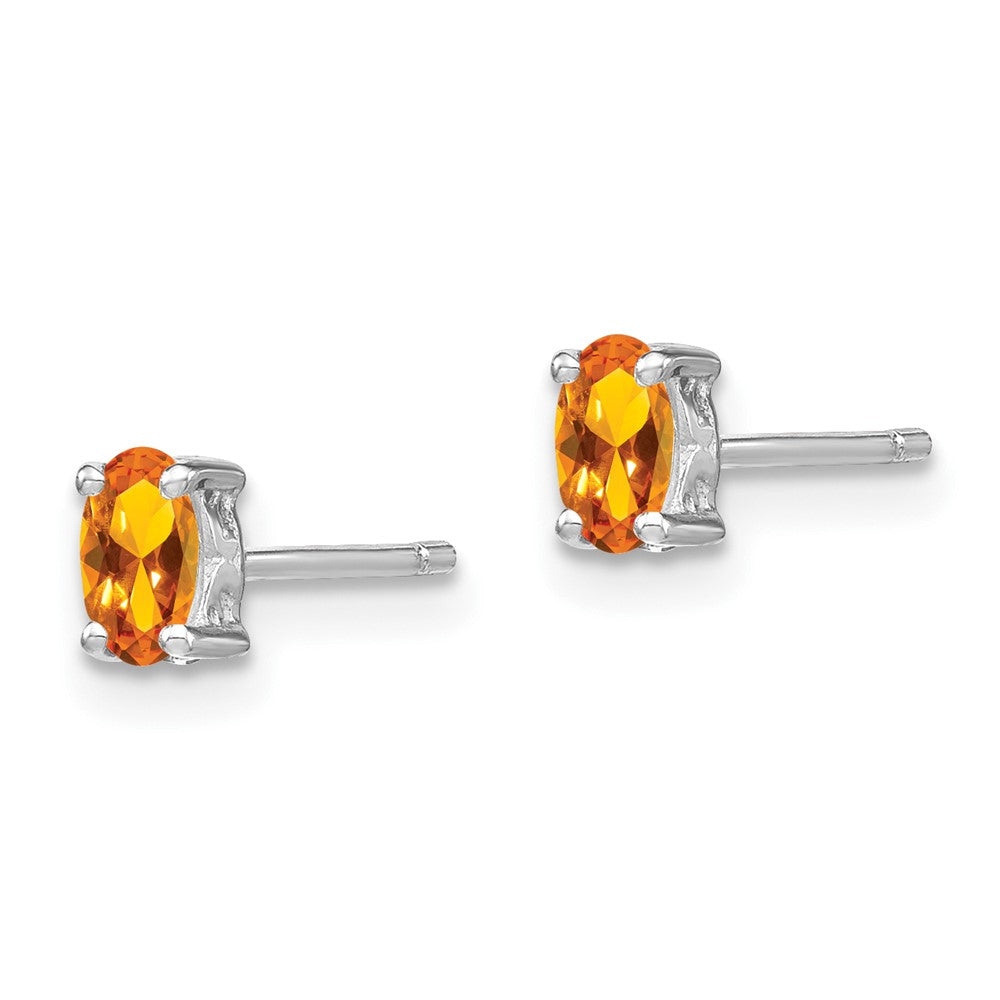 Sterling Silver Rhodium-plated 5x Oval Citrine Post Earrings