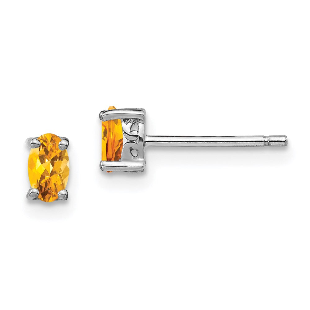 Sterling Silver Rhodium-plated 5x Oval Citrine Post Earrings