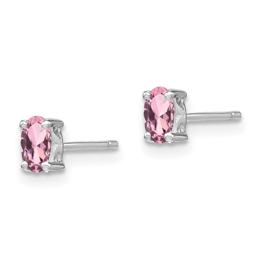 Sterling Silver Rhodium-plated 5x Oval Cr. Pink Sapphire Post Earrings
