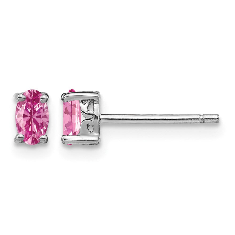Sterling Silver Rhodium-plated 5x Oval Cr. Pink Sapphire Post Earrings