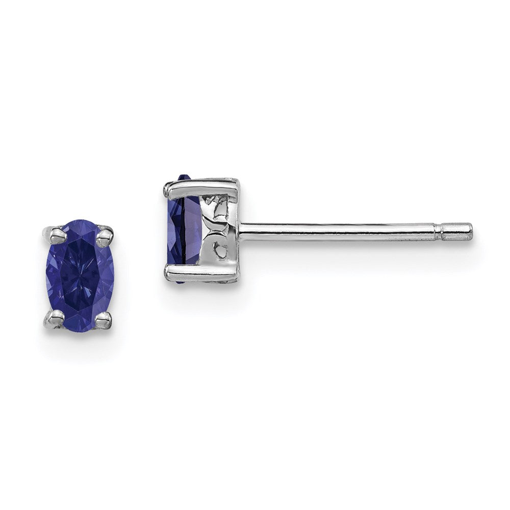 Sterling Silver Rhodium-plated 5x Oval Created Sapphire Post Earrings