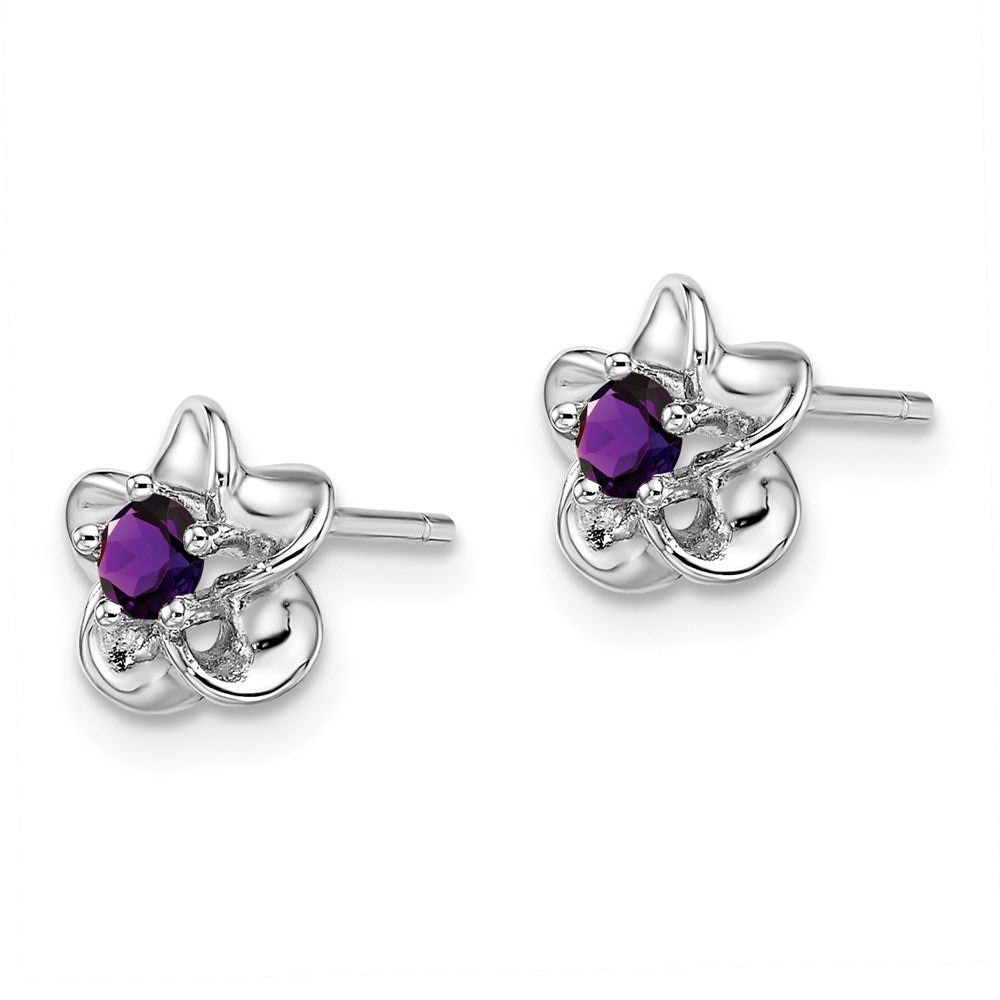 Sterling Silver Rhodium-plated Floral Amethyst Post Earrings