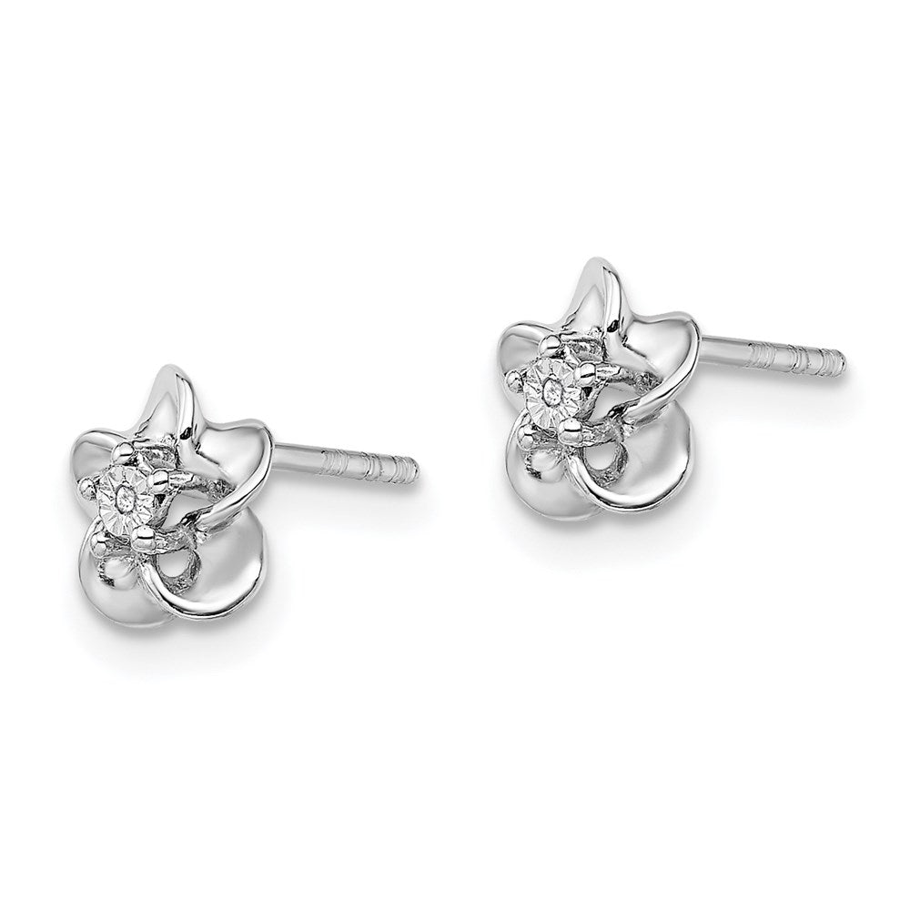 Sterling Silver Rhodium-plated Floral Diamond Dainty Post Earrings