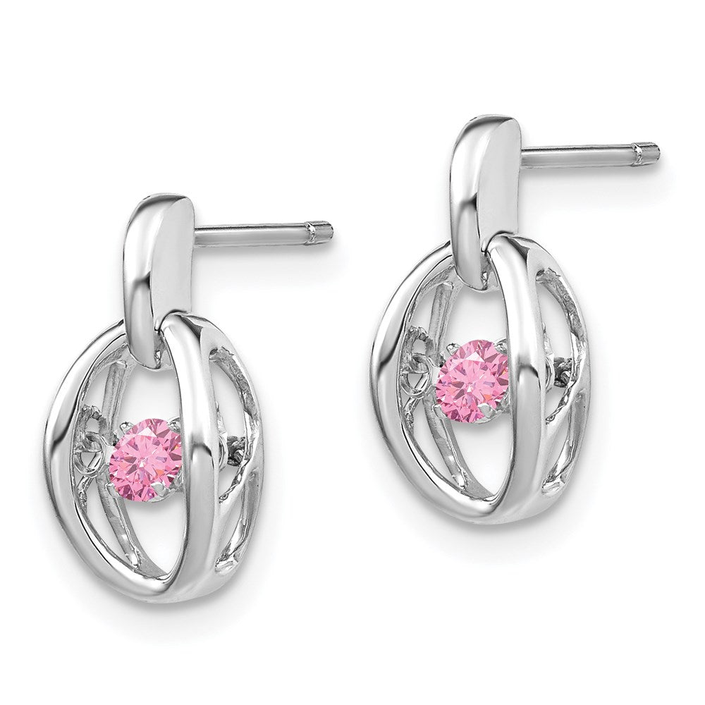 Sterling Silver Rhodium Pink CZ Birthstone Vibrant Earrings