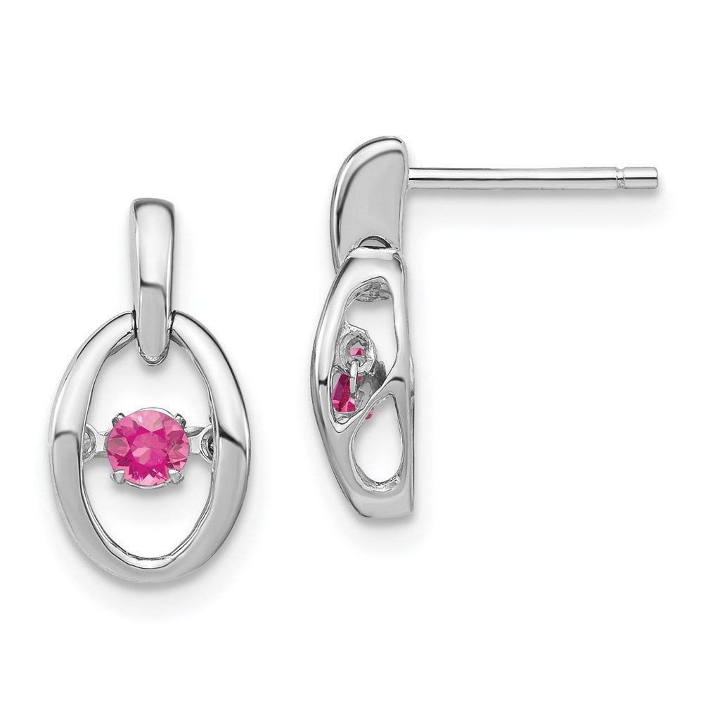 Sterling Silver Rhodium Pink CZ Birthstone Vibrant Earrings