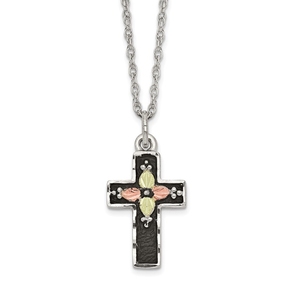 Landstrom's Mt. Rushmore Black Hills Sterling Silver 12K Gold Accents Antiqued Cross Spring Ring Clasp Necklace