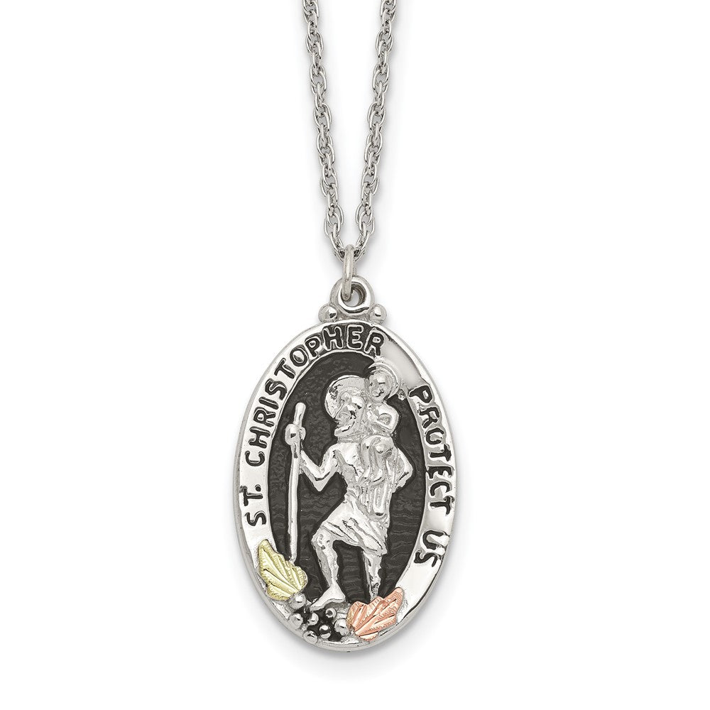 Landstrom's Mt. Rushmore Black Hills Sterling Silver 12K Gold Accents Antiqued St. Christopher Protect Us Spring Ring Clasp Necklace