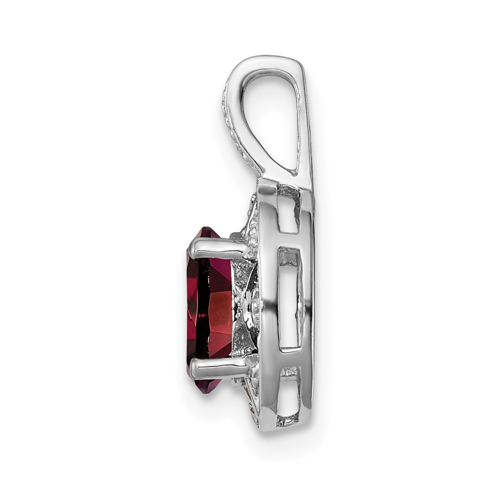 Sterling Silver Rhodium-plated Diam. & Garnet Pendant