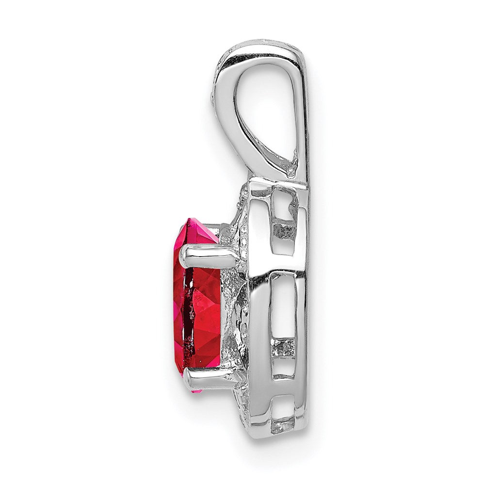 Sterling Silver Rhodium-plated Diam. & Created Ruby Pendant