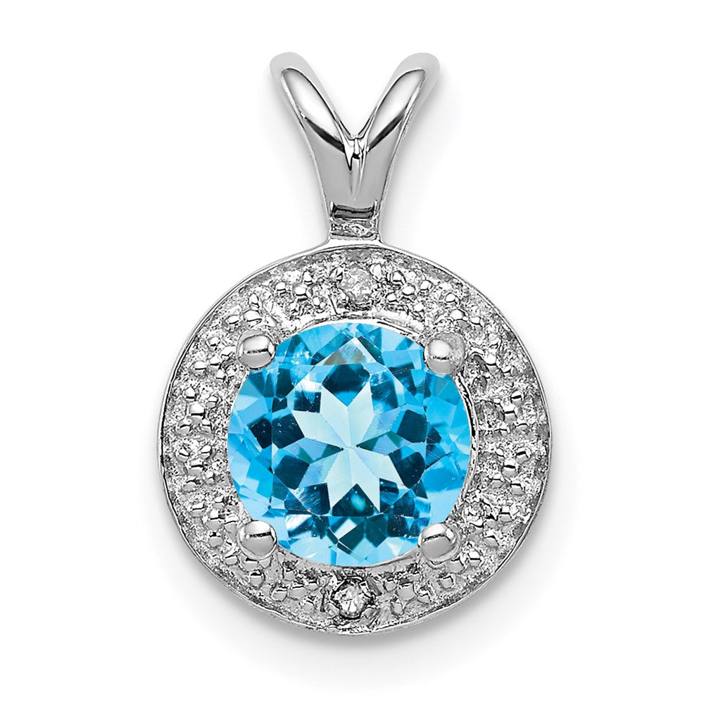 Sterling Silver Rhodium-plated Diam. & Blue Topaz Pendant