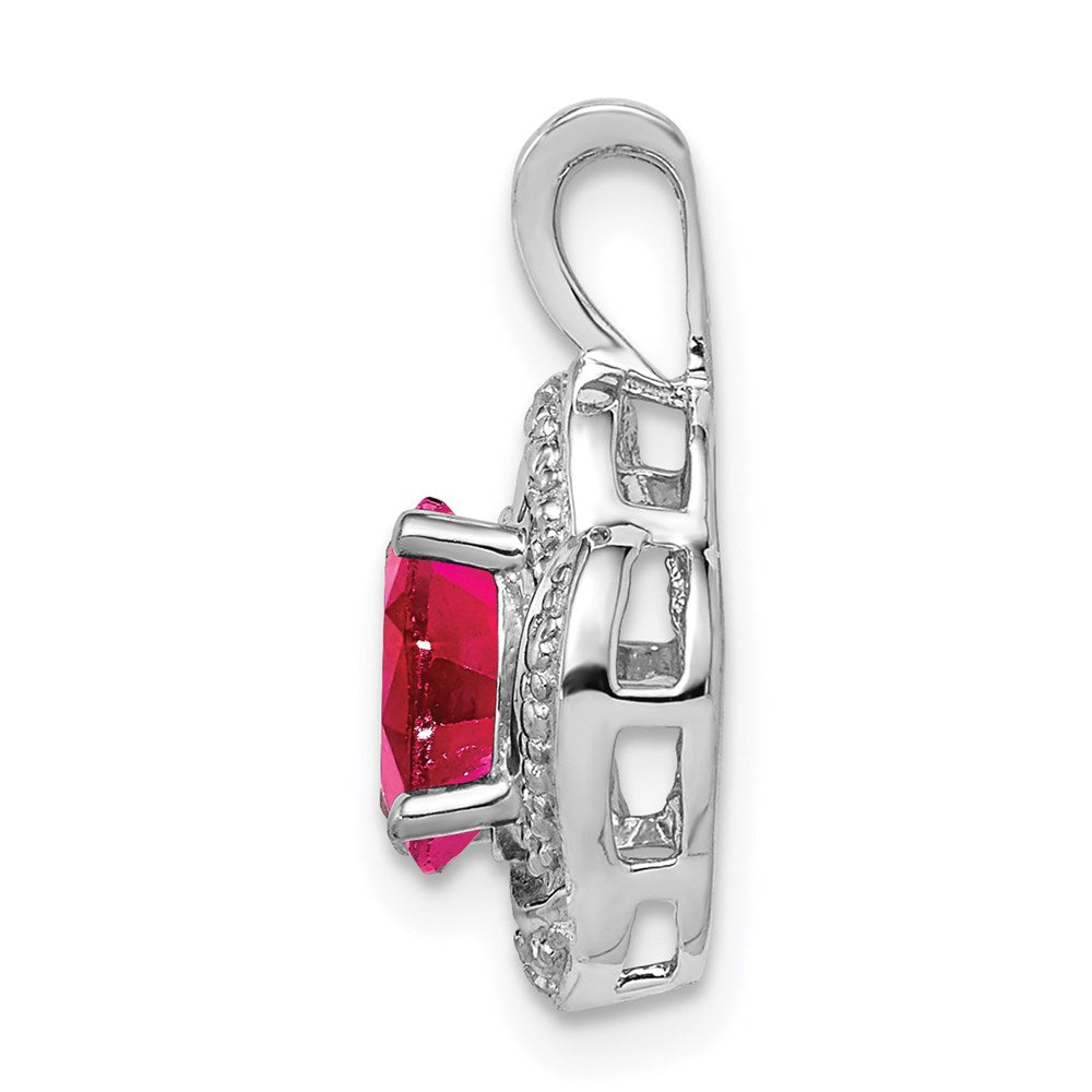 Sterling Silver Rhodium Plated Diamond and Lab Created Ruby Pendant