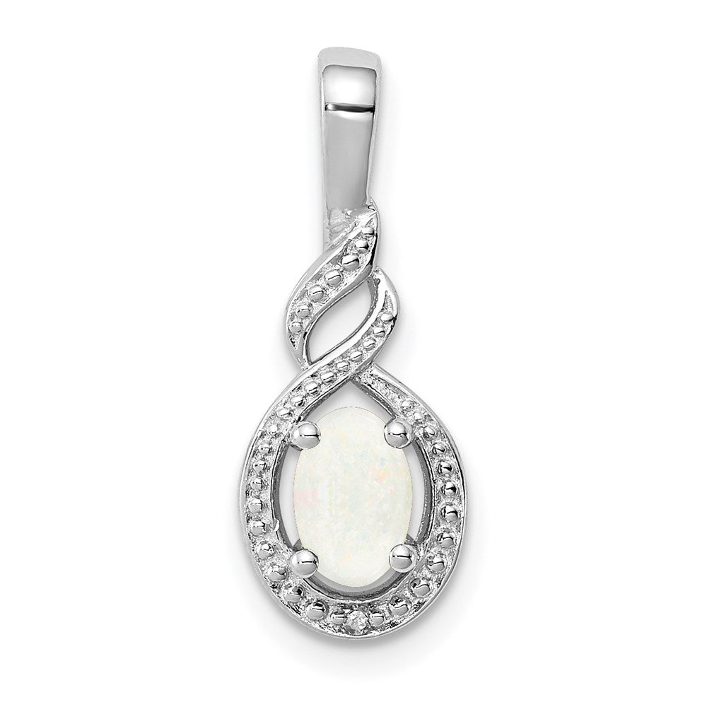 Sterling Silver Rhodium-plated Created Opal & Diam. Pendant