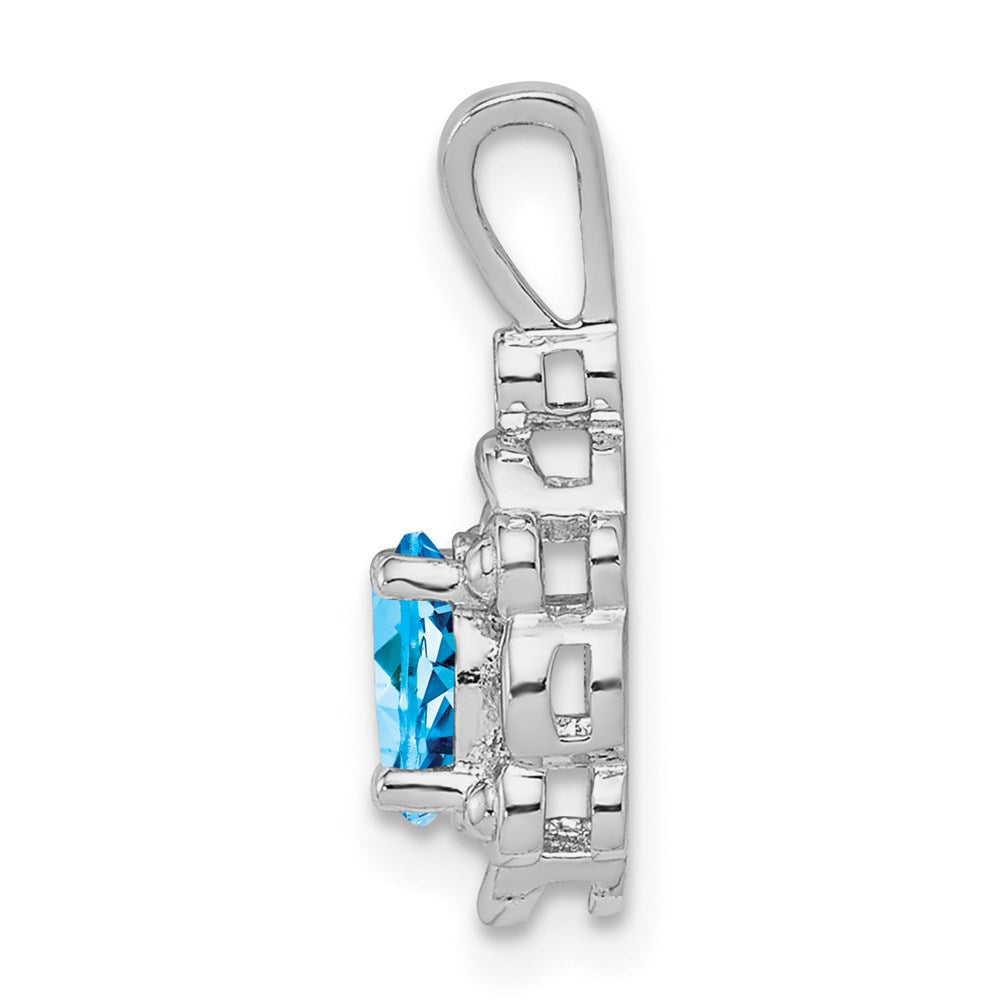 Sterling Silver Rhodium-plated Light Swiss Blue Topaz & Diam. Pendant