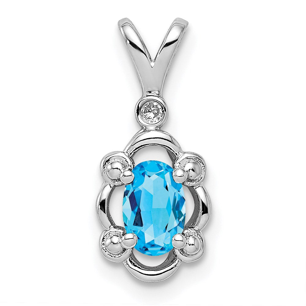 Sterling Silver Rhodium-plated Light Swiss Blue Topaz & Diam. Pendant