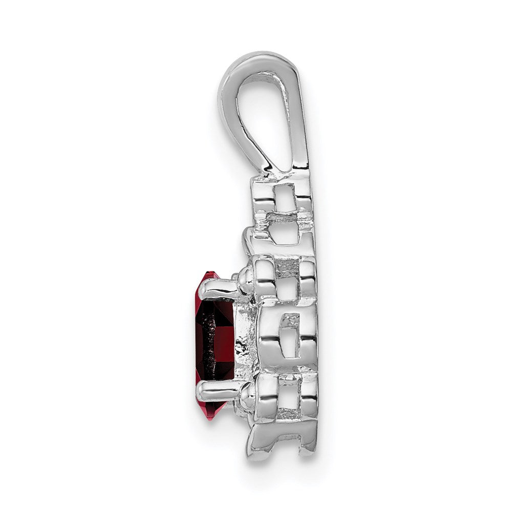 Sterling Silver Rhodium-plated Garnet & Diam. & Diam. Pendant