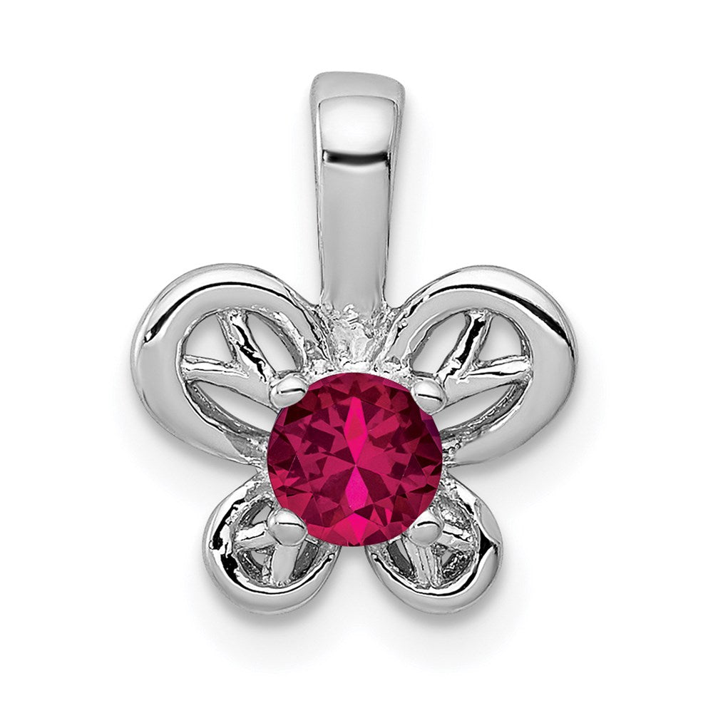 Sterling Silver Rhodium-plated Created Ruby Pendant