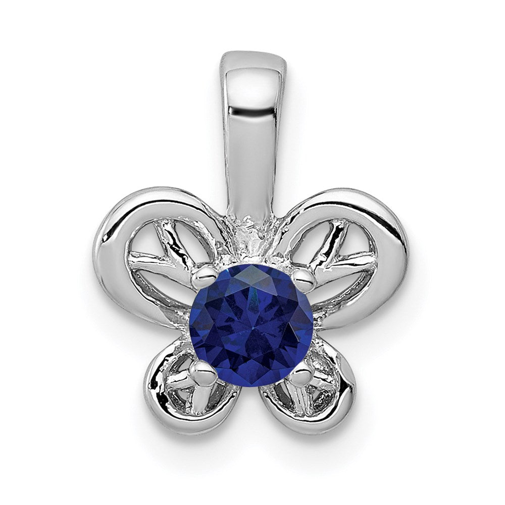 Sterling Silver Rhodium-plated Created Sapphire Pendant