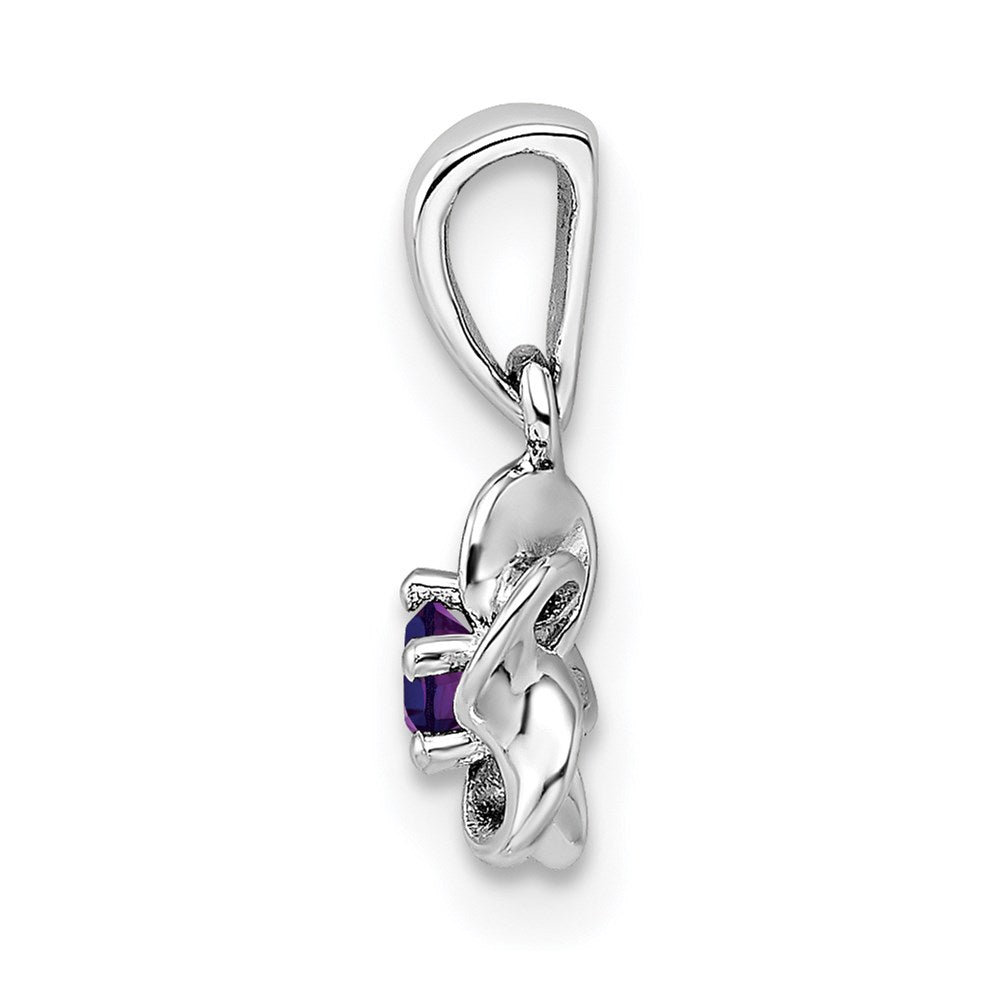 Sterling Silver Rhodium-plated Floral Amethyst Petite Pendant
